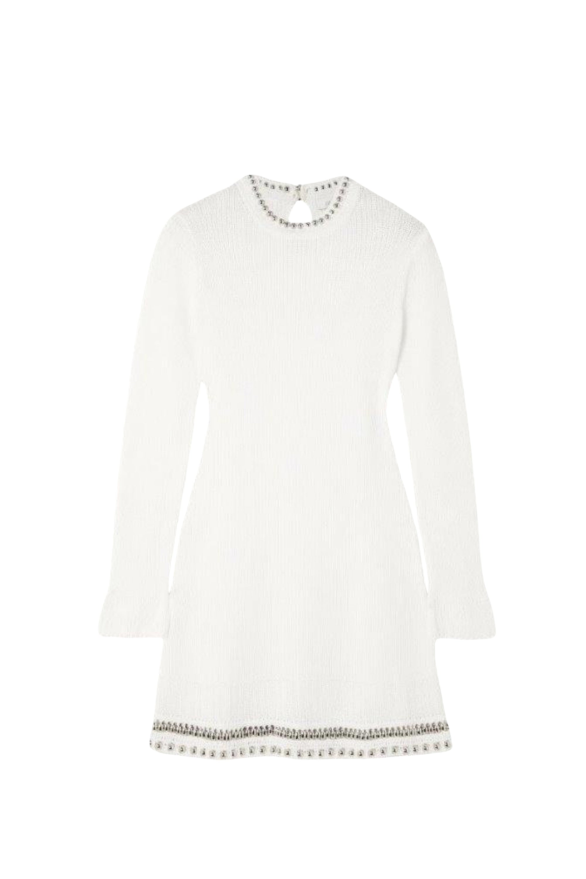 Short dress with long sleeves in cotton - Off White