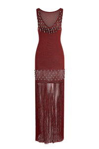 Fringed and beaded crochet dress - Cherry