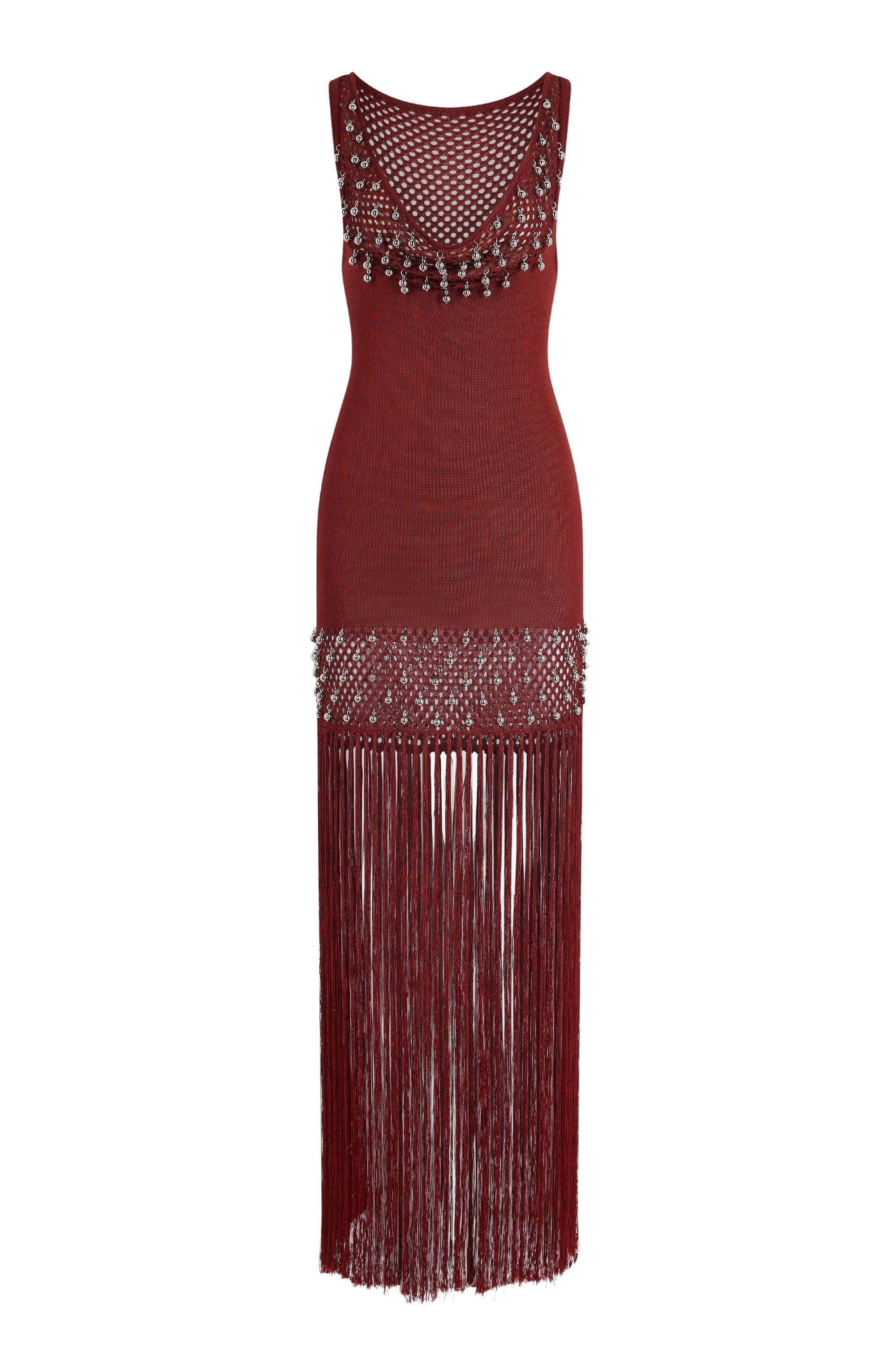Fringed and beaded crochet dress - Cherry