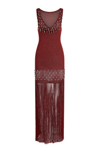 Robe en crochet ornée de franges et perles - Cherry