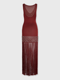 Robe en crochet ornée de franges et perles - Cherry