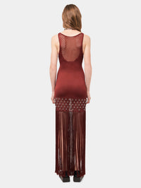 Robe en crochet ornée de franges et perles - Nude