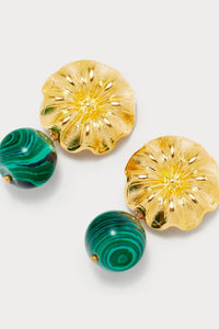Boucle d'oreille Sonia en laiton avec pierre fine - Dark Green