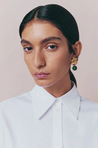 Boucle d'oreille Sonia en laiton avec pierre fine - Dark Green
