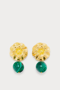 Boucle d'oreille Sonia en laiton avec pierre fine - Dark Green