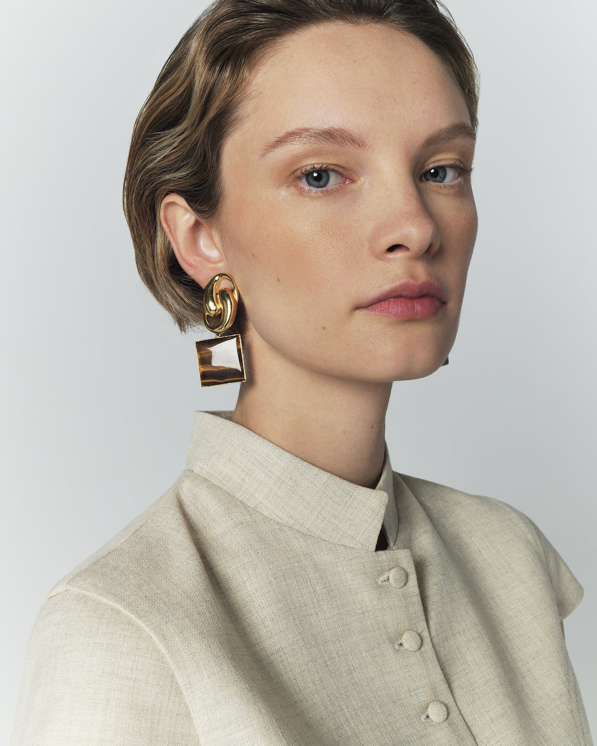 Boucles d'oreilles Sonia carrées en laiton - Tiger Eye