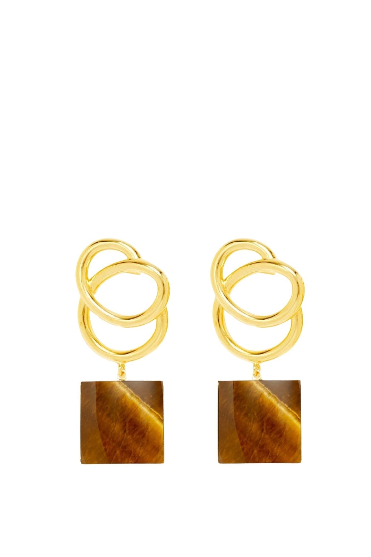 Boucles d'oreilles Sonia carrées en laiton - Tiger Eye