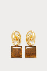 Boucle d'oreille Sonia en laiton avec pierre fine - Tiger Eye