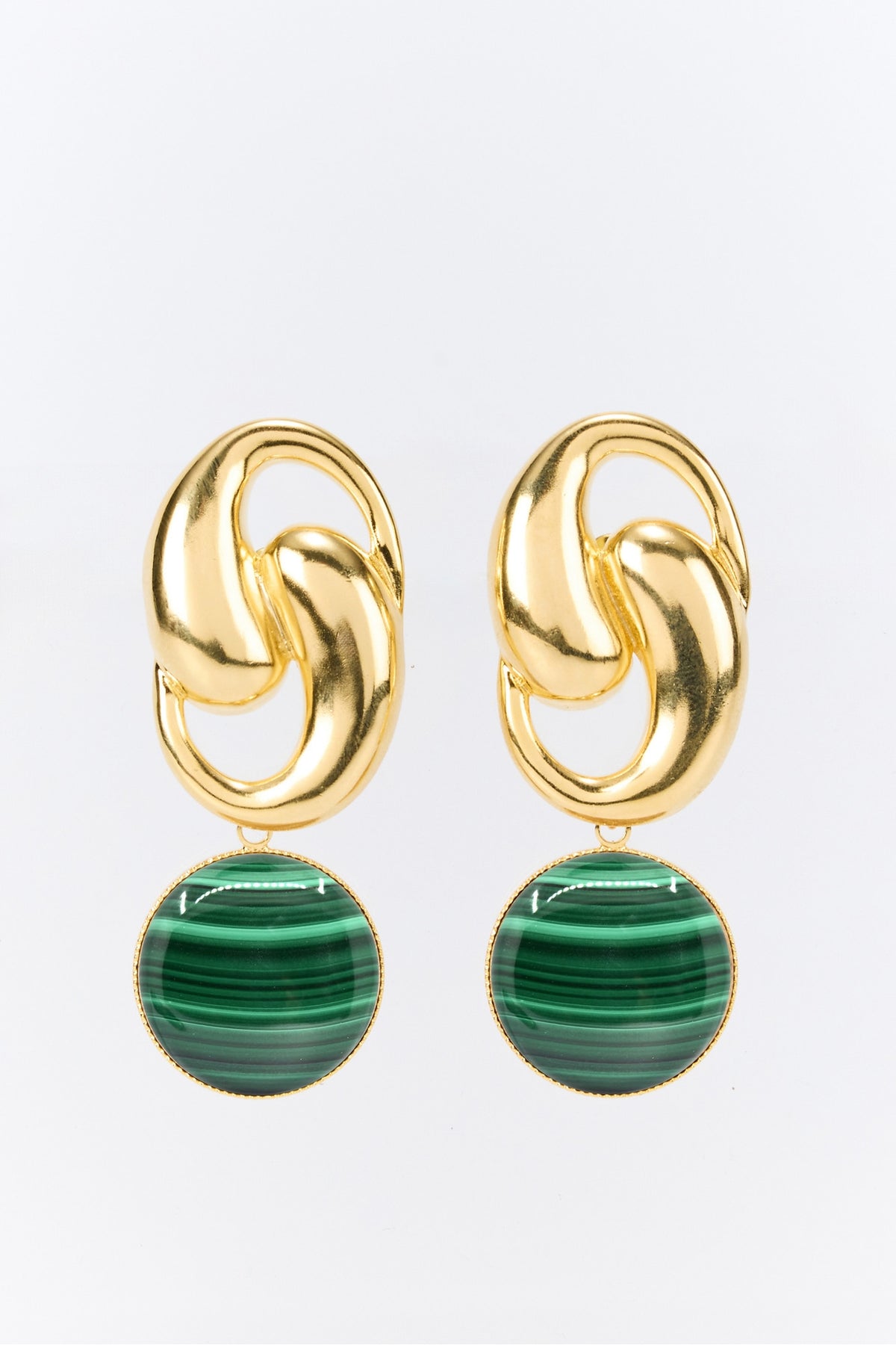 Boucle d'oreille Sonia en laiton avec pierre fine - Dark Green