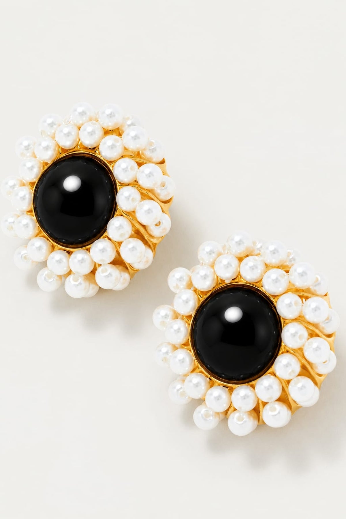 Boucle d'oreille Sonia en laiton avec pierre fine - Black & White