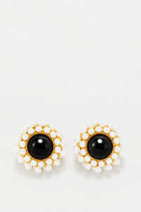 Boucle d'oreille Sonia en laiton avec pierre fine - Black & White