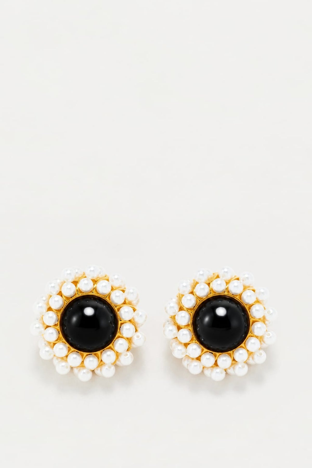 Boucle d'oreille Sonia en laiton avec pierre fine - Black & White