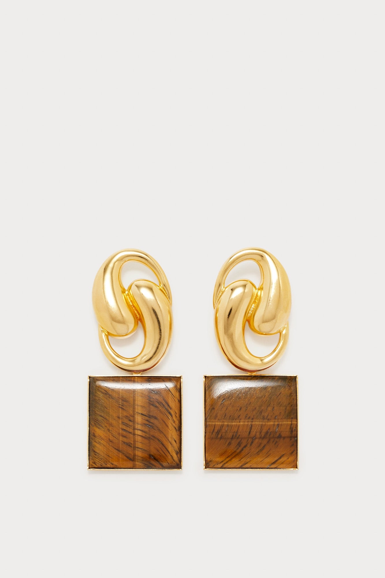 TIGER EYE  SONIA KNOT SQUARE CLIP Boucles d'oreilles à clip géométriques avec pierres