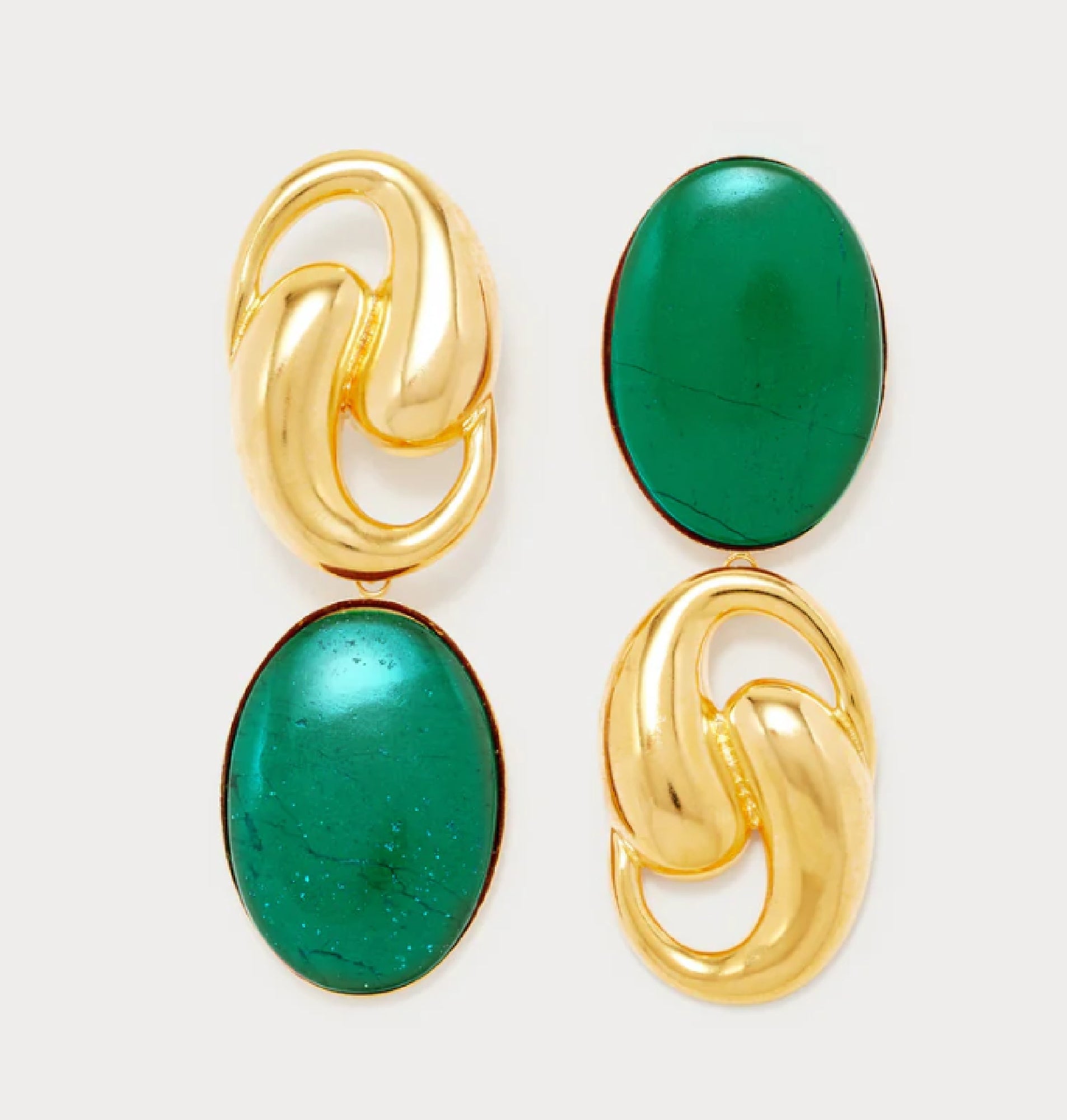 DARK GREEN SONIA KNOT STONE CLIP Boucles d'oreilles à clip géométriques avec pierres