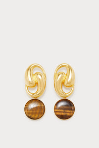 TIGER EYE  SONIA KNOT OVAL CLIP boucles d'oreilles clip asymétriques avec pierres