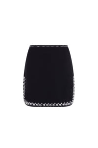 Mini-jupe en satin noir brodé - Black