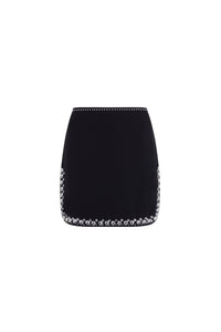 Jupe courte brodée en satin - Black