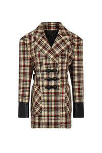 Manteau croisé en laine tartan - Masculine Tartan & Black