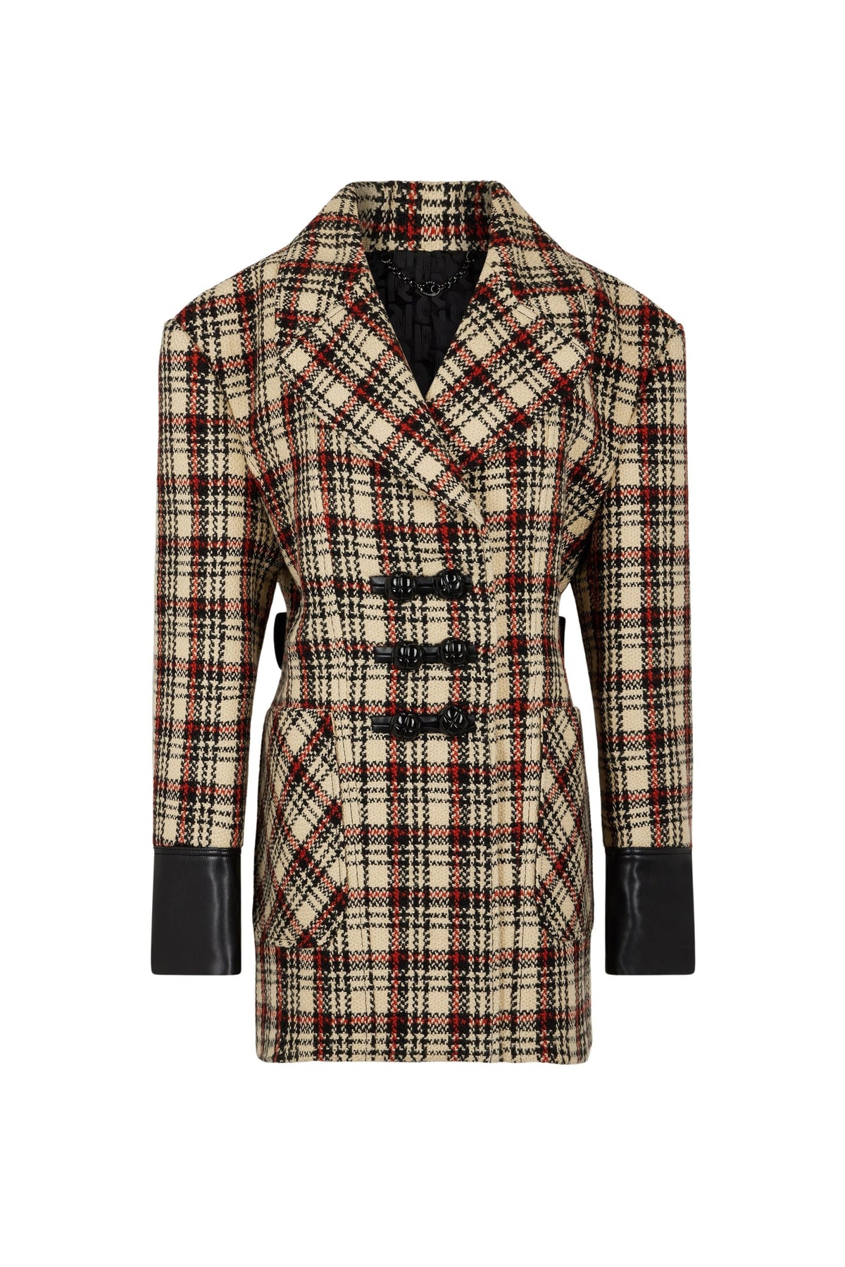 Manteau croisé en laine tartan - Masculine Tartan & Black