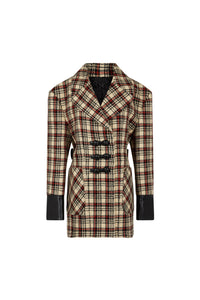 DOUBLE-BREASTED PEACOAT IN TARTAN WOOL