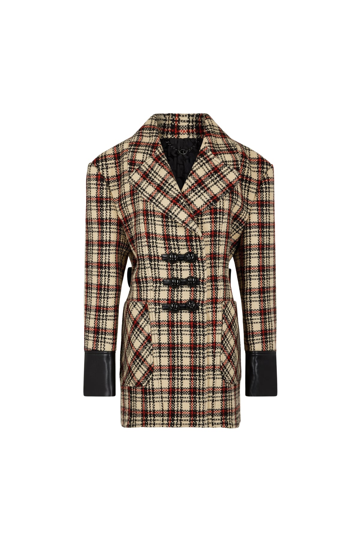 DOUBLE-BREASTED PEACOAT IN TARTAN WOOL