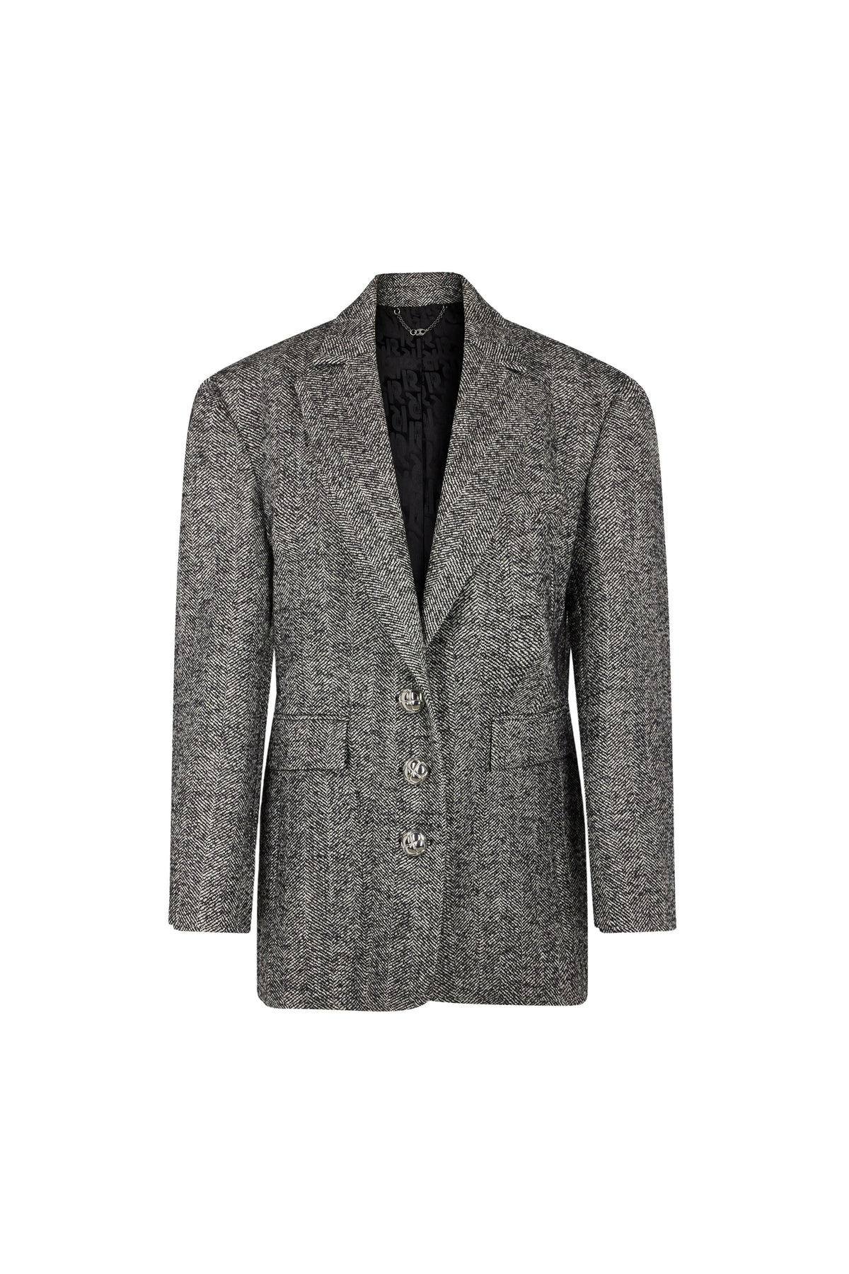 LONG BLAZER IN HERRINGBONE WOOL