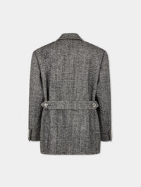 LONG BLAZER IN HERRINGBONE WOOL