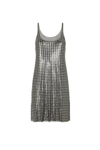 Robe courte à bretelles en mesh - Pied De Poule Silver Bla