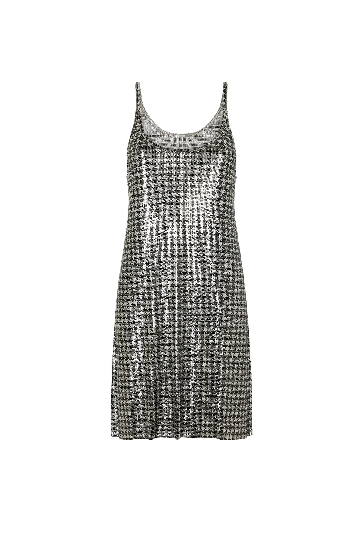 Robe courte à bretelles en mesh - Pied De Poule Silver Bla
