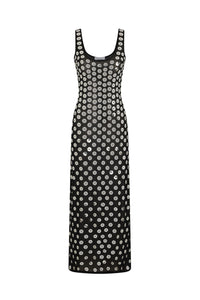 EMBROIDERED LONG DRESS IN SECOND SKIN JERSEY