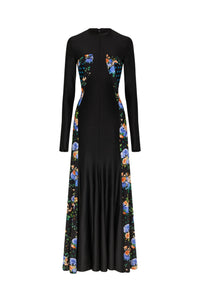 BLACK FLORAL LONG DRESS IN JERSEY