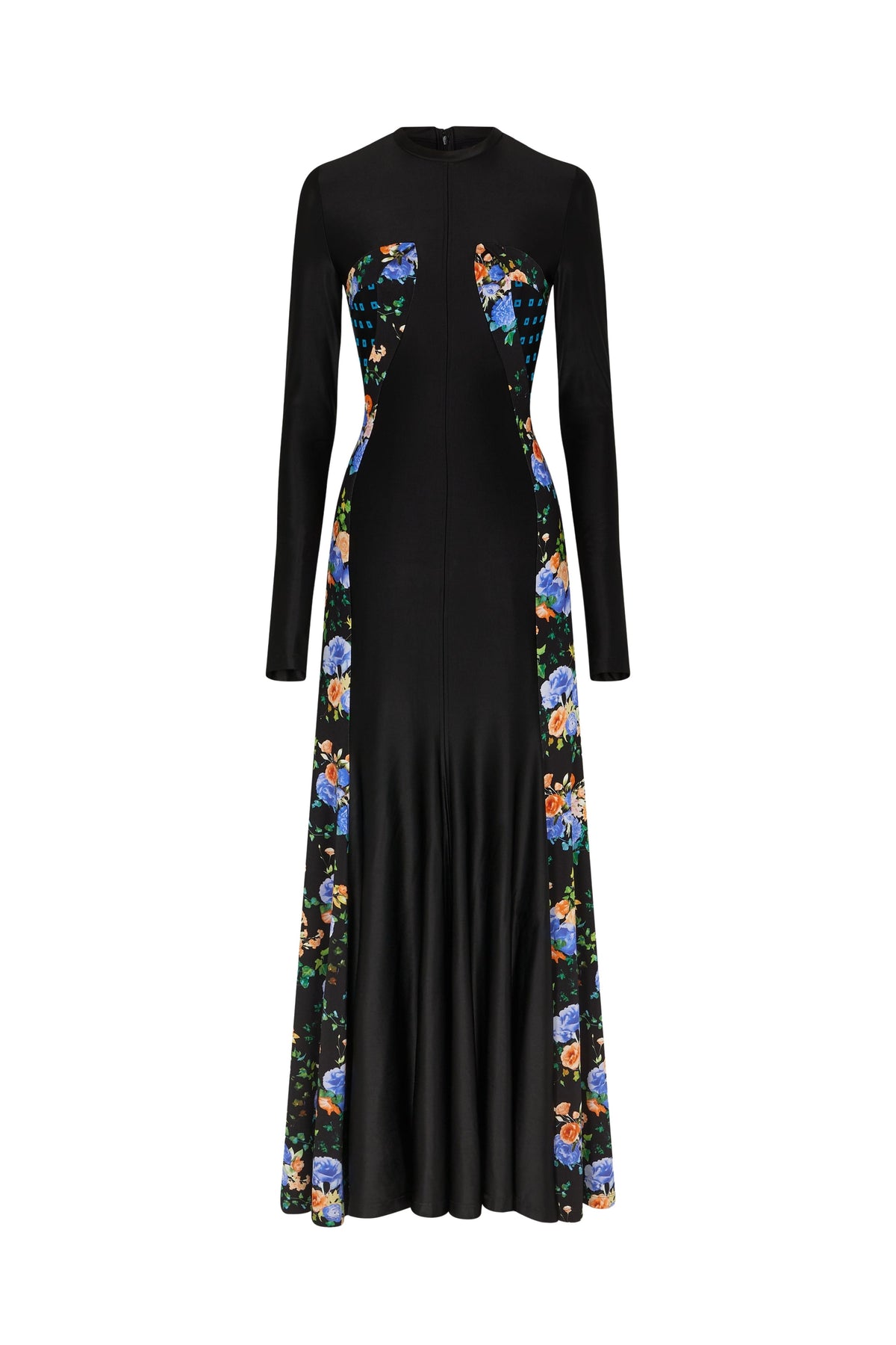 BLACK FLORAL LONG DRESS IN JERSEY