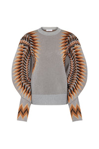Pull à manches bouffantes en jacquard - Graphic 70'S & Silver