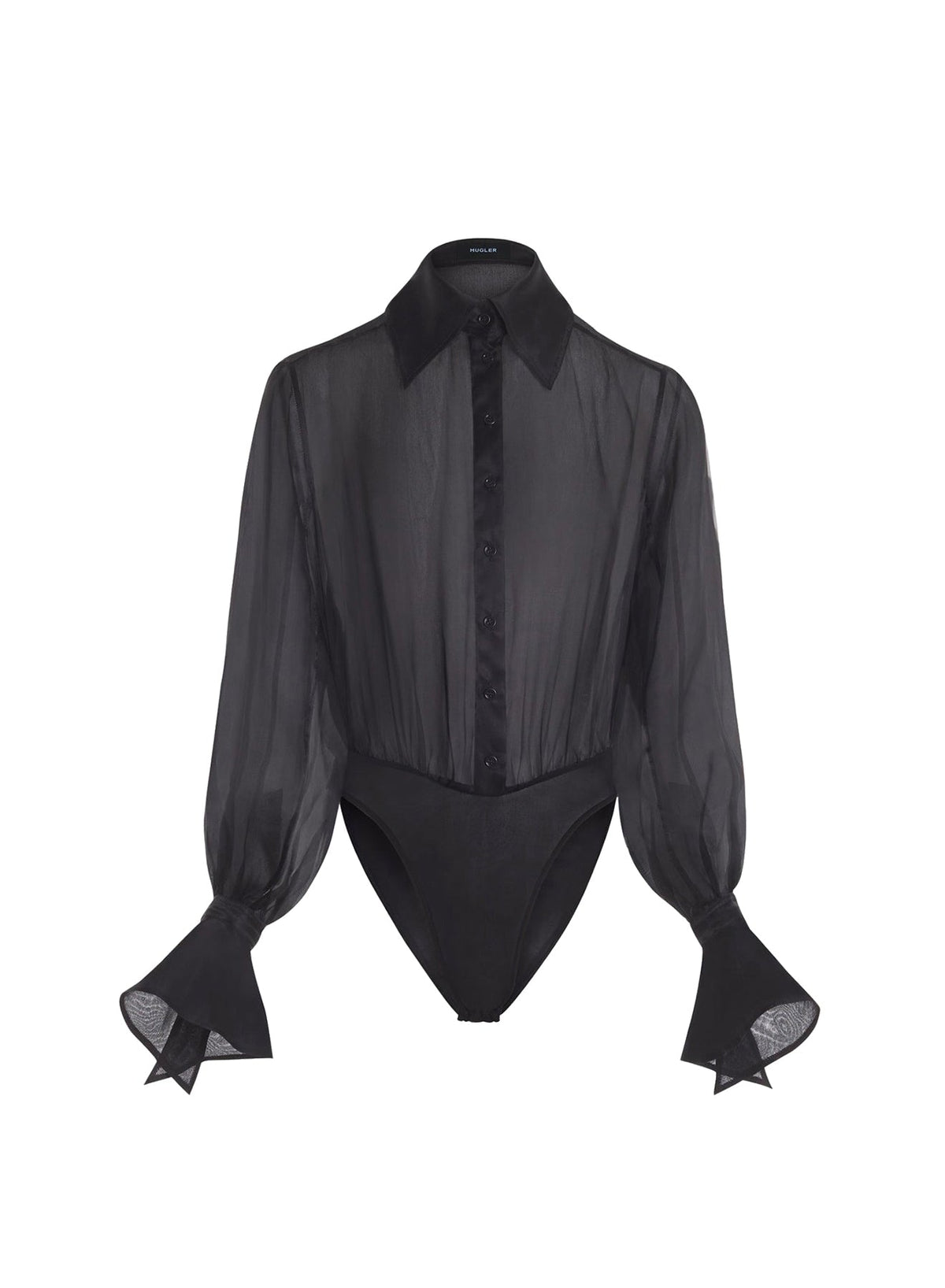 BLACK // black organza shirt bodysuit