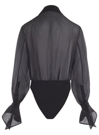 BLACK // black organza shirt bodysuit