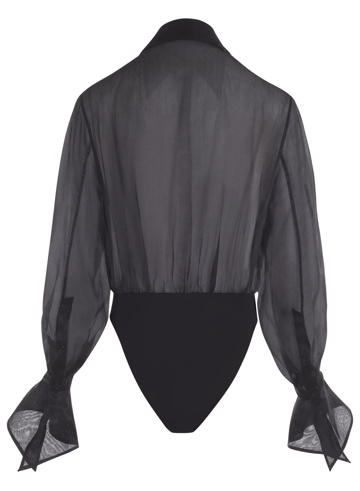 BLACK // black organza shirt bodysuit