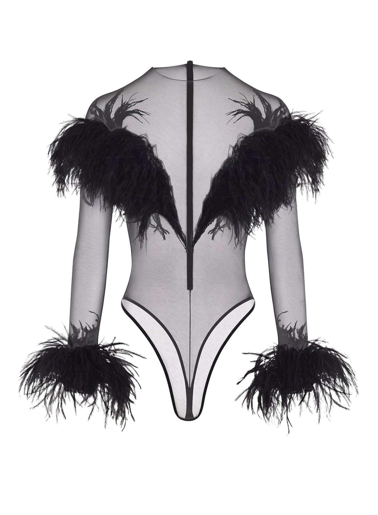 FEATHER EMBROIDERED TULLE BODYSUIT