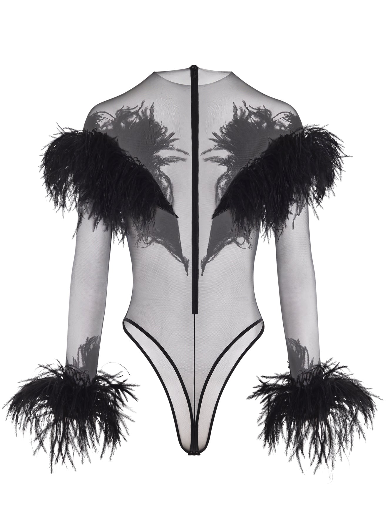 FEATHER EMBROIDERED TULLE BODYSUIT