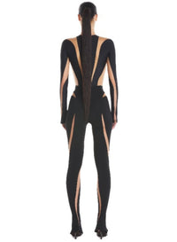 BLACK/NUDE01 // black nude spiral illusion trousers