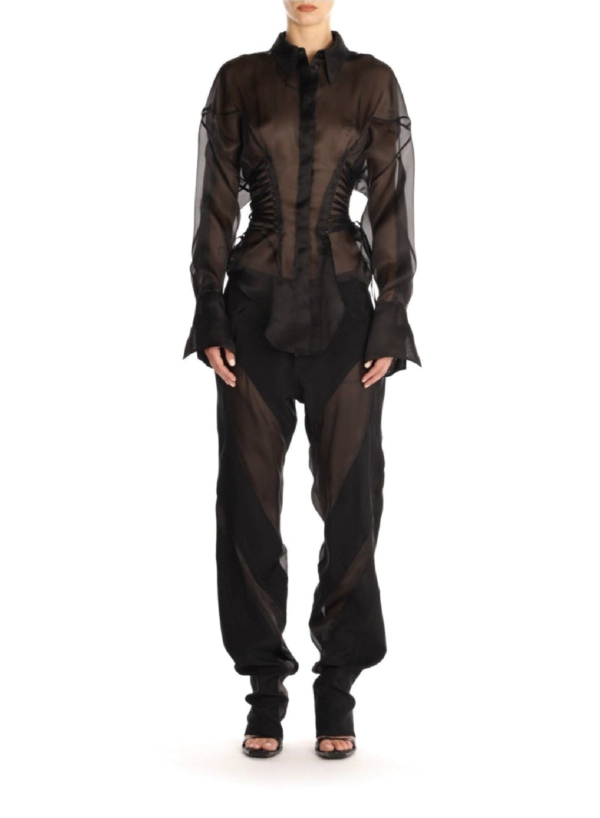 BLACK/BLACK // sheer spiral baggy jeans