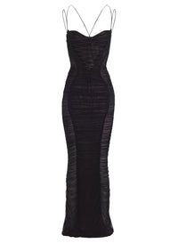 BLACK DRAPED MESH DRESS