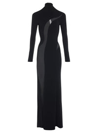BLACK TULLE-INSERT CREPE GOWN