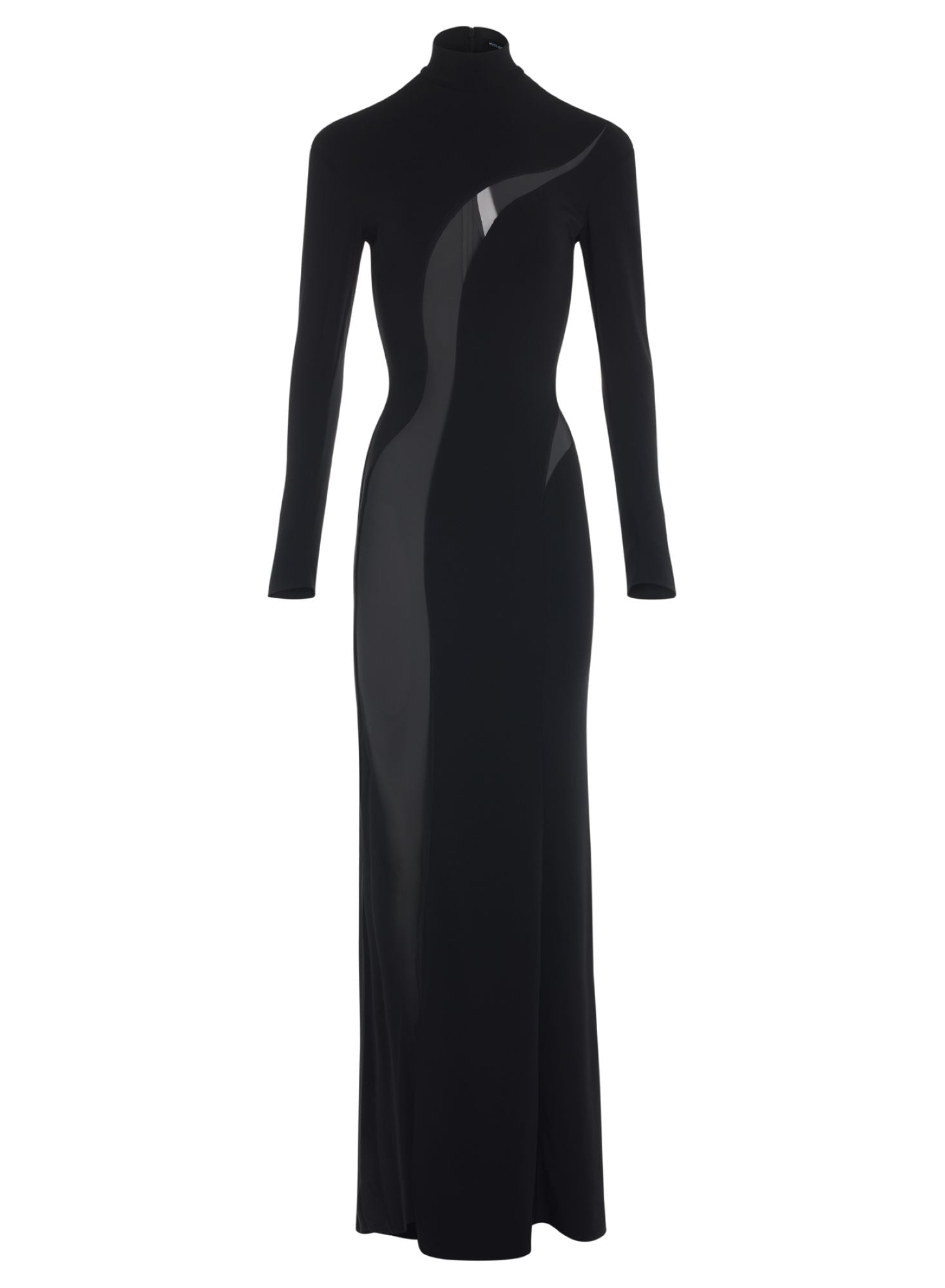 BLACK TULLE-INSERT CREPE GOWN