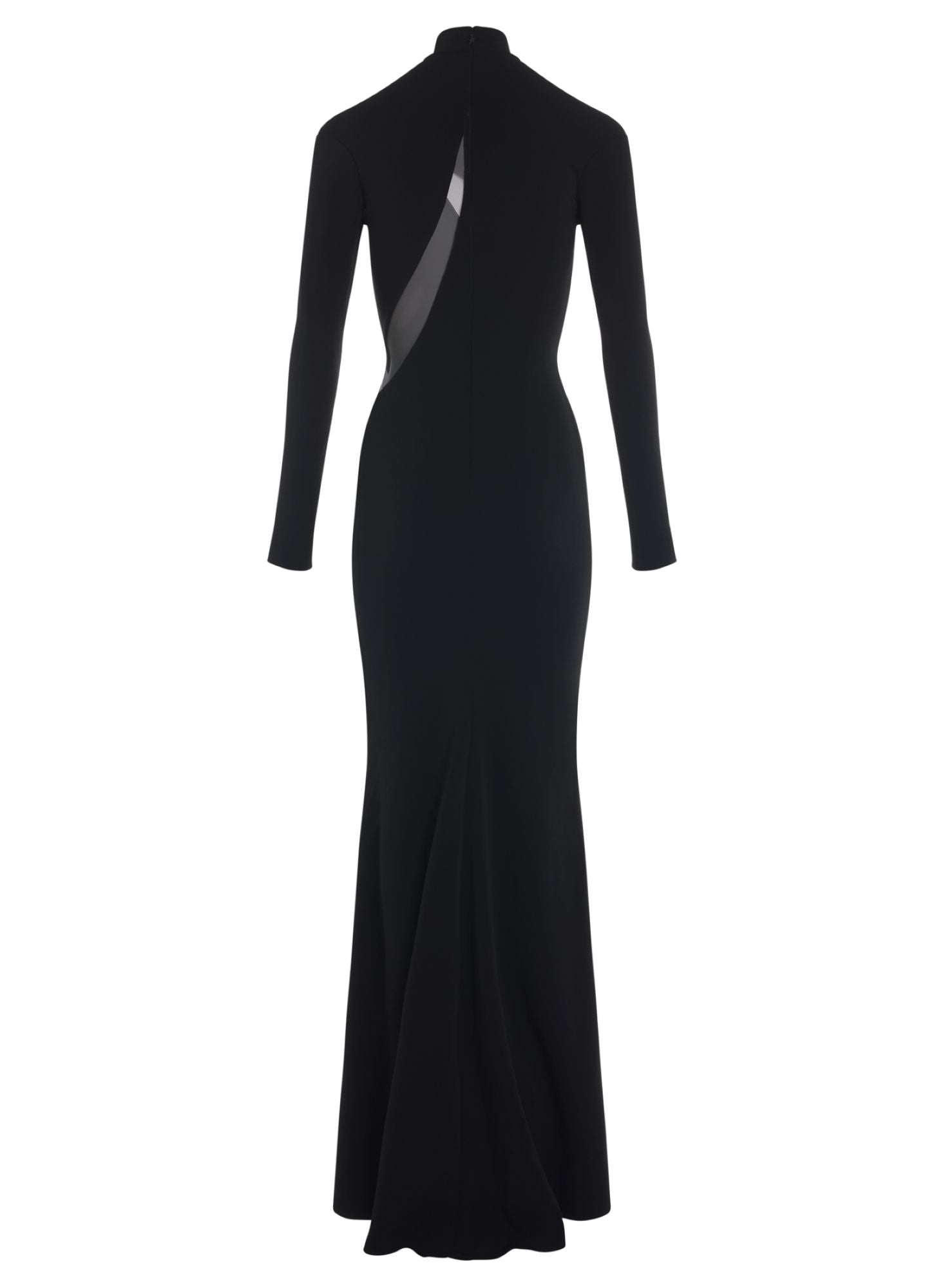 BLACK TULLE-INSERT CREPE GOWN