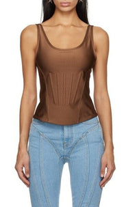 TAN CORSETED TANK TOP