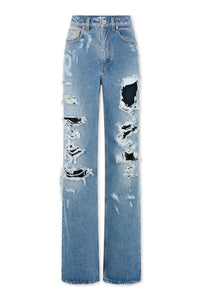Torn-effect denim trousers - Denim Blue