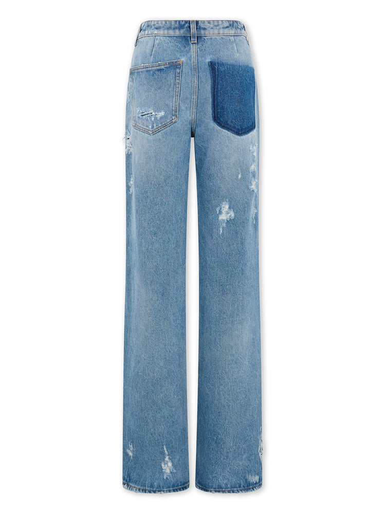 Torn-effect denim trousers - Denim Blue