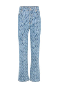 Monogrammed flared trousers in denim - Blue