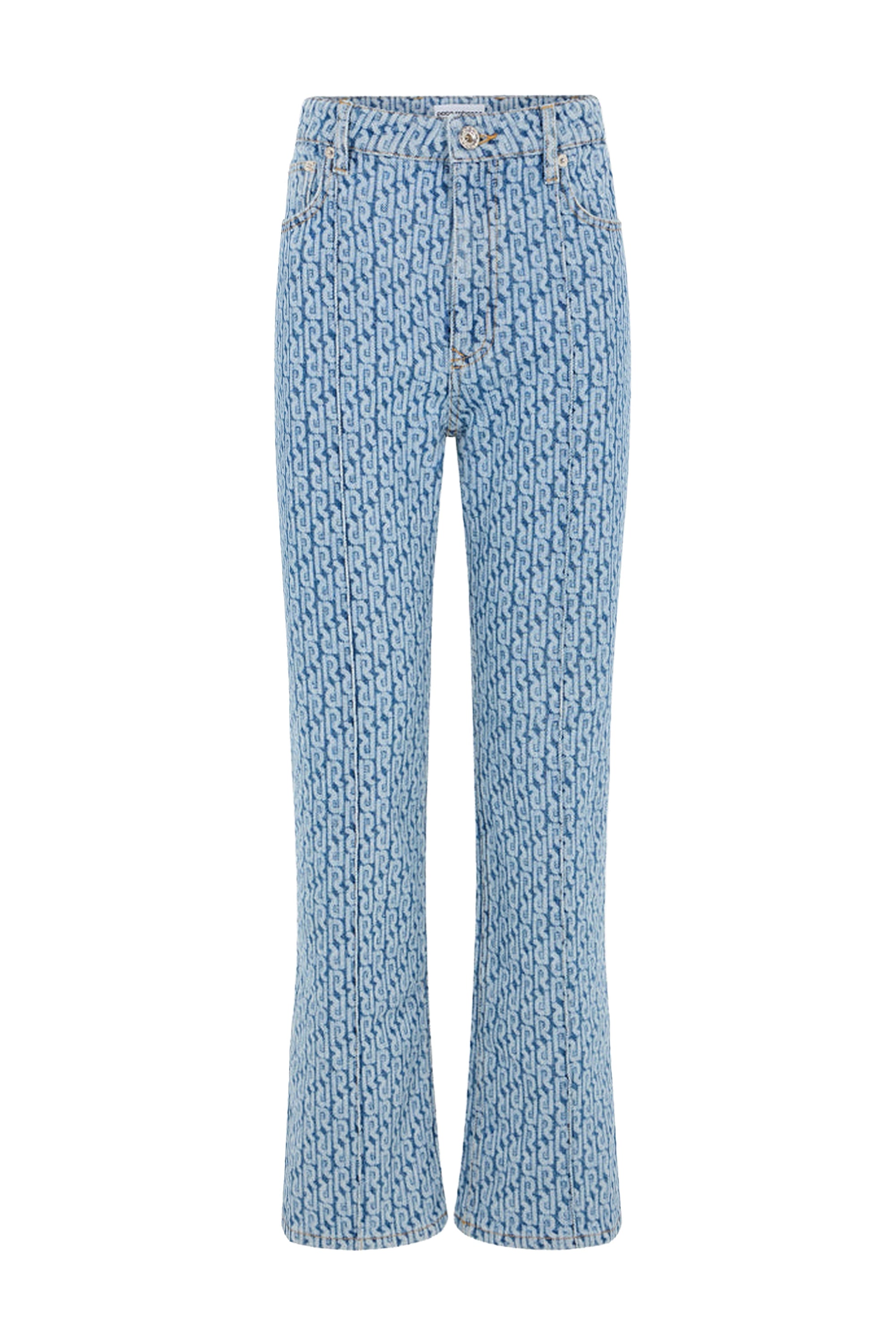 Monogrammed flared trousers in denim - Blue