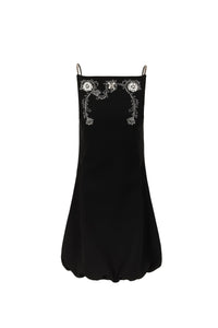 Wool print short dress - Black